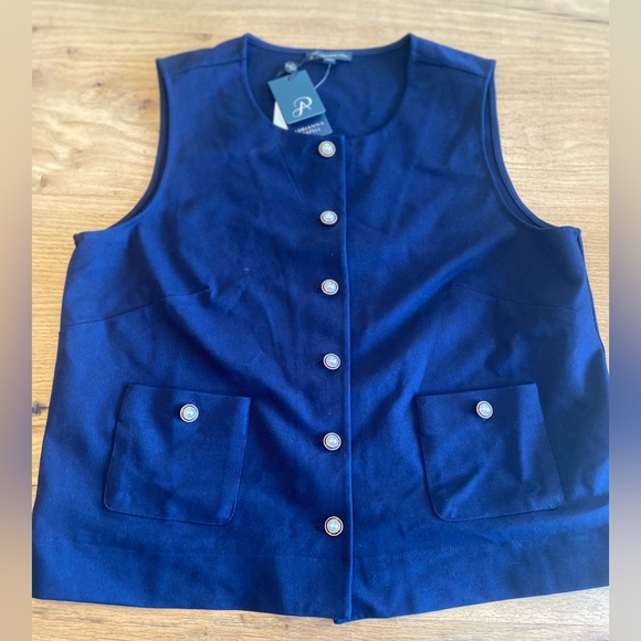 Adrianna Papell Navy Button-Front Vest Women’s Large NWT - Picture 1 of 8